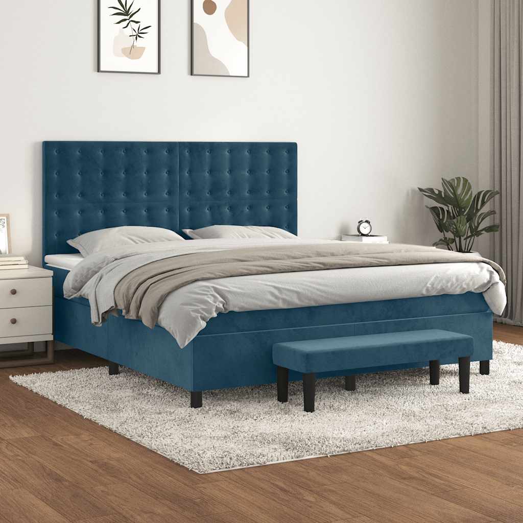 vidaXL Κρεβάτι Boxspring με Στρώμα Σκούρο Μπλε 160x200 εκ. Βελούδινο
