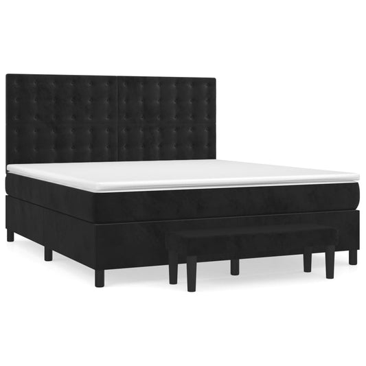 vidaXL Κρεβάτι Boxspring με Στρώμα Μαύρο 180x200 εκ. Βελούδινο