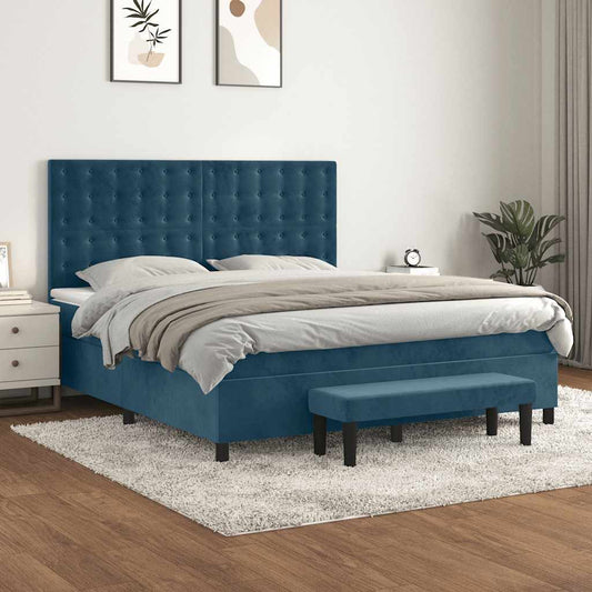 vidaXL Κρεβάτι Boxspring με Στρώμα Σκούρο Μπλε 180x200 εκ. Βελούδινο