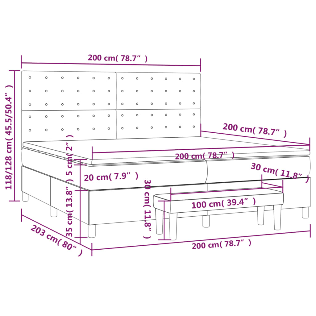vidaXL Κρεβάτι Boxspring με Στρώμα Μαύρο 200x200 εκ. Βελούδινο