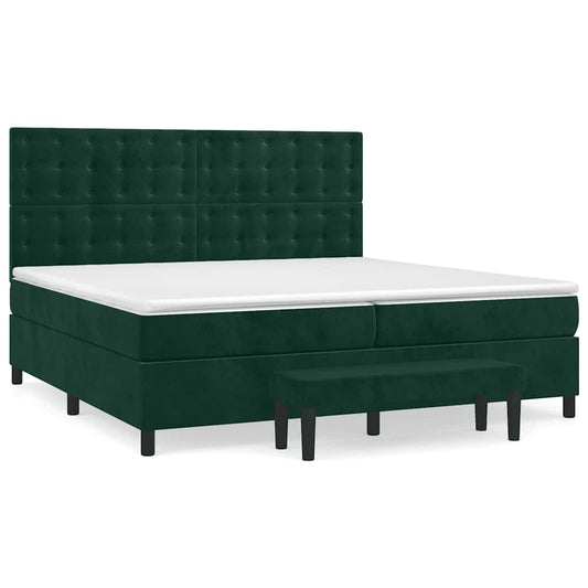 vidaXL Κρεβάτι Boxspring με Στρώμα Σκούρο Πράσινο 200x200εκ. Βελούδινο
