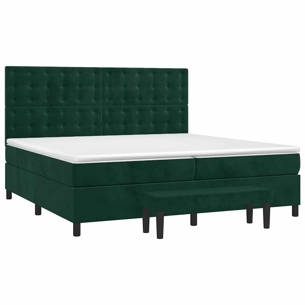 vidaXL Κρεβάτι Boxspring με Στρώμα Σκούρο Πράσινο 200x200εκ. Βελούδινο