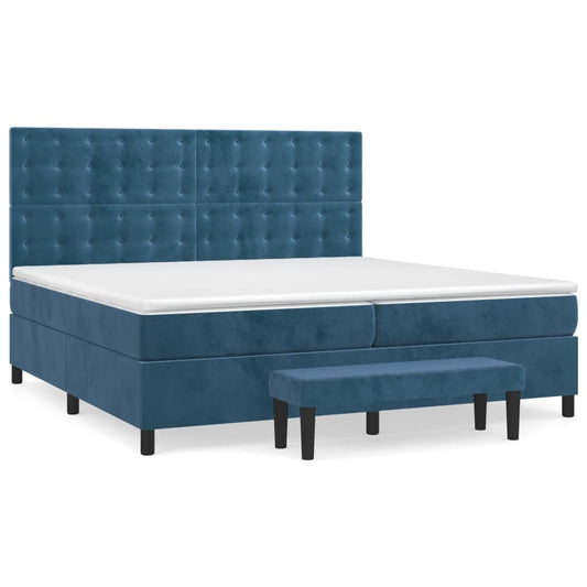 vidaXL Κρεβάτι Boxspring με Στρώμα Σκούρο Μπλε 200x200 εκ. Βελούδινο
