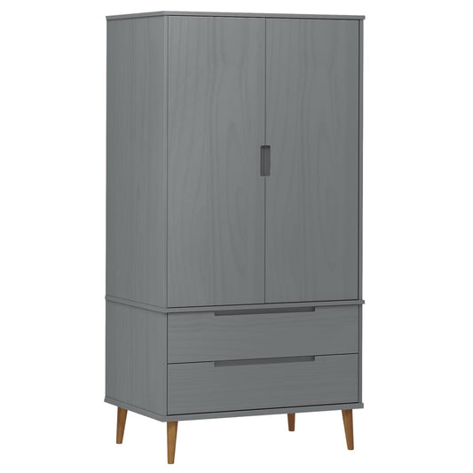 vidaXL Ντουλάπα MOLDE Γκρι 90x55x175 εκ. από Μασίφ Ξύλο Πεύκου