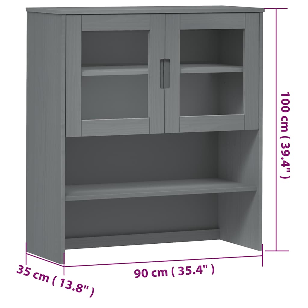 vidaXL Πάνω Μέρος Ντουλαπιού MOLDE Γκρι 90x35x100 εκ. Μασίφ Πεύκο