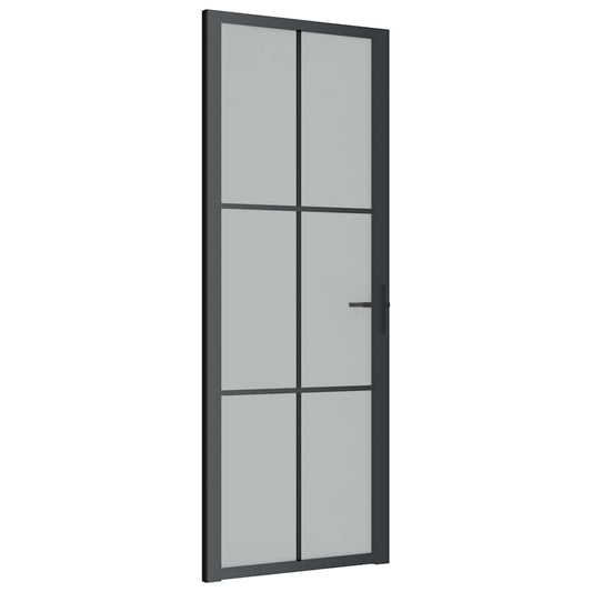 vidaXL Εσωτερική Πόρτα 76x201,5 εκ. Μαύρο Ματ Γυαλί και Αλουμίνιο