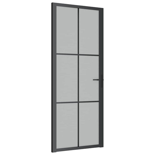 vidaXL Εσωτερική Πόρτα 83 x 201,5 εκ. Μαύρο Ματ Γυαλί και Αλουμίνιο