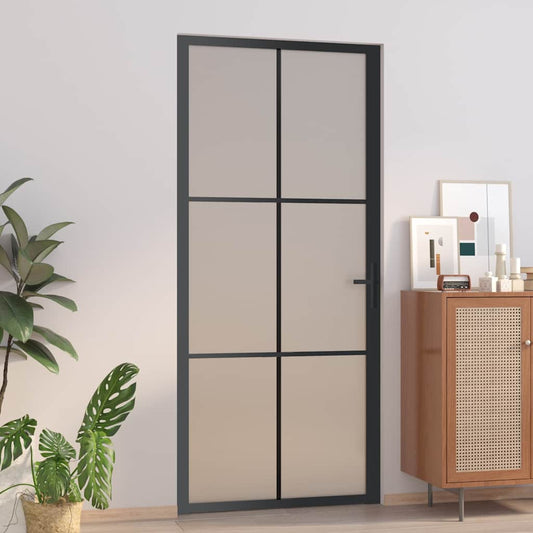 vidaXL Εσωτερική Πόρτα 93x201,5 εκ. Μαύρο Ματ Γυαλί και Αλουμίνιο