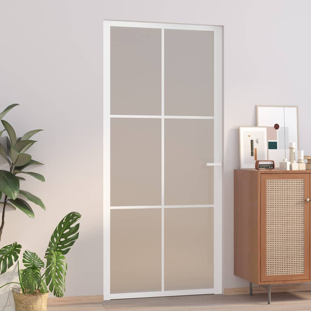 vidaXL Εσωτερική Πόρτα 93x201,5 εκ. Λευκό Ματ Γυαλί και Αλουμίνιο
