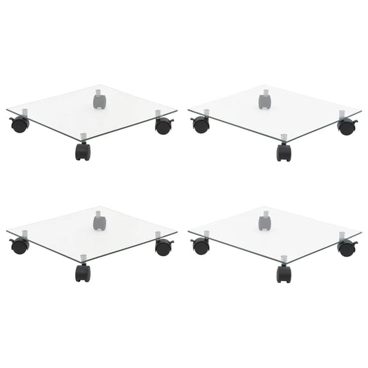 vidaXL Βάσεις Φυτών με Ρόδες 4 τεμ. Τετράγωνες 35x35 εκ. Ψημένο Γυαλί