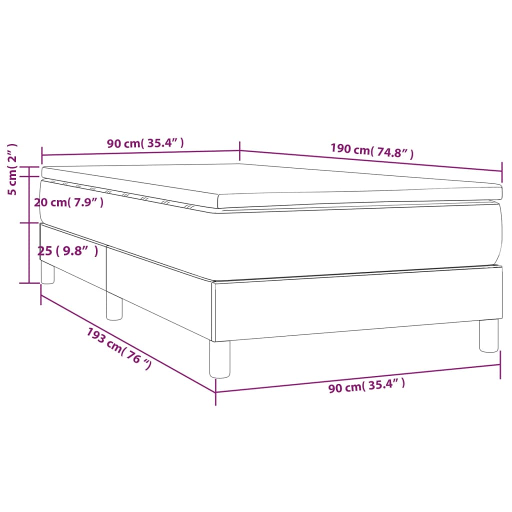 vidaXL Κρεβάτι Boxspring με Στρώμα Σκούρο Γκρι 90x190 εκ. Υφασμάτινο