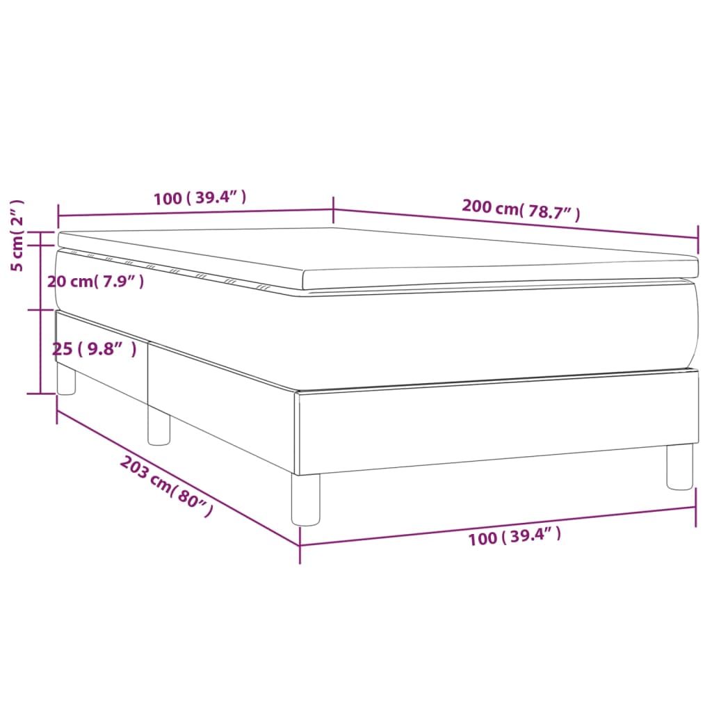 vidaXL Κρεβάτι Boxspring με Στρώμα Σκούρο Καφέ 100x200 εκ. Υφασμάτινο