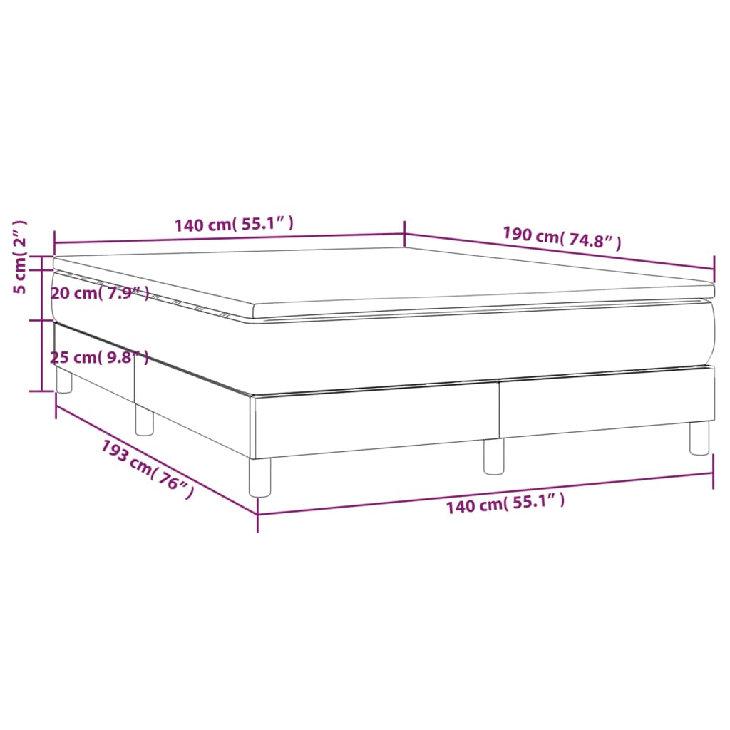 vidaXL Κρεβάτι Boxspring με Στρώμα Μαύρο 140x190 εκ. Υφασμάτινο