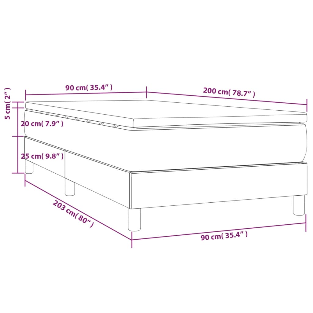 vidaXL Κρεβάτι Boxspring με Στρώμα Μαύρο 90x200 εκ. Υφασμάτινο