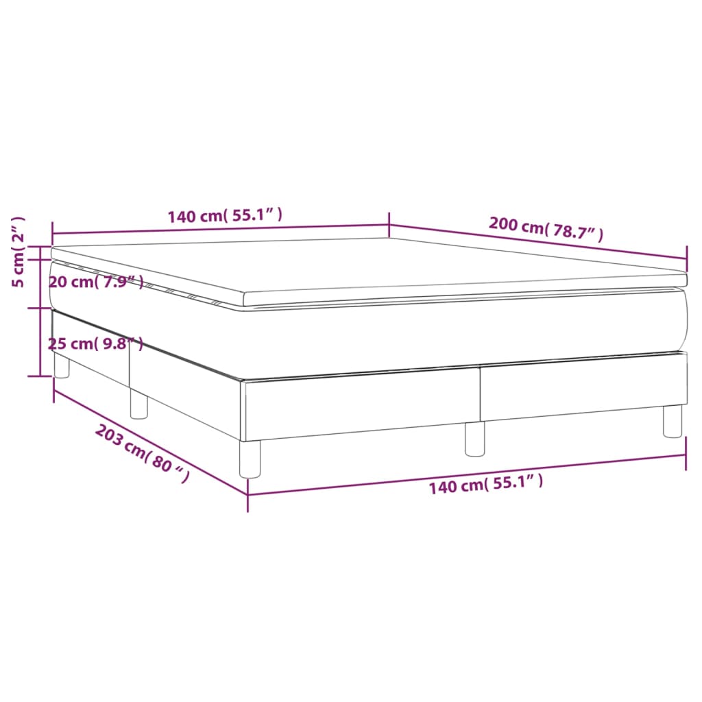 vidaXL Κρεβάτι Boxspring με Στρώμα Σκούρο Γκρι 140x200 εκ Υφασμάτινο