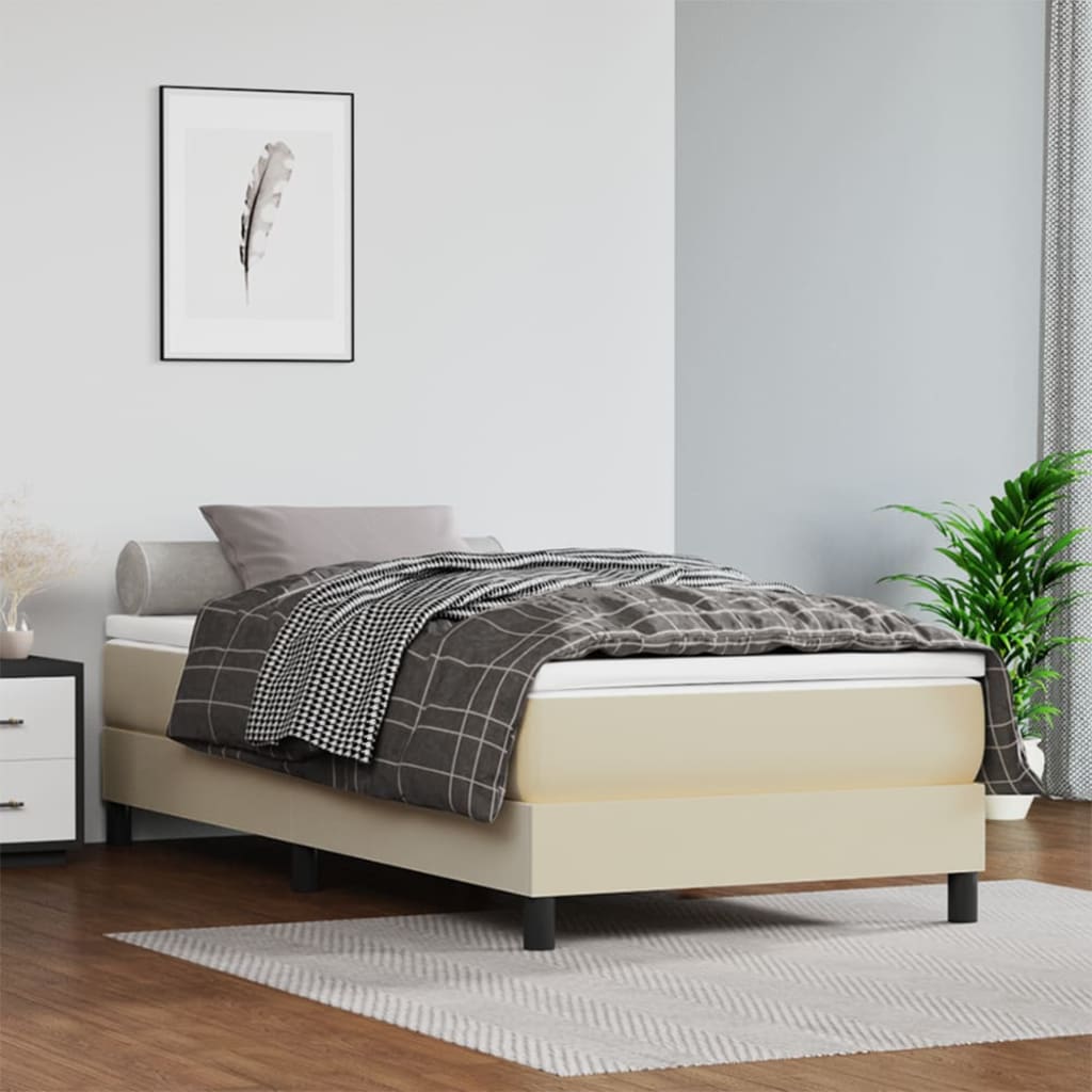 vidaXL Κρεβάτι Boxspring με Στρώμα Κρεμ 80 x 200 εκ. Συνθετικό Δέρμα