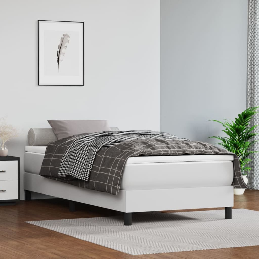 vidaXL Κρεβάτι Boxspring με Στρώμα Λευκό 90x190εκ. από Συνθετικό Δέρμα