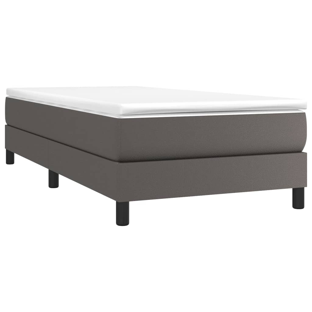 vidaXL Κρεβάτι Boxspring με Στρώμα Γκρι 90x200 εκ. από Συνθετικό Δέρμα