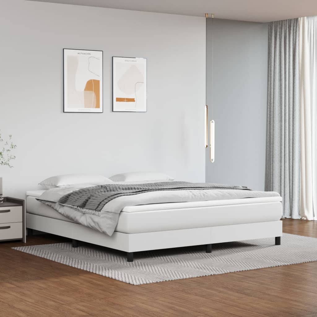 vidaXL Κρεβάτι Boxspring με Στρώμα Λευκό 180x200 εκ. Συνθετικό Δέρμα