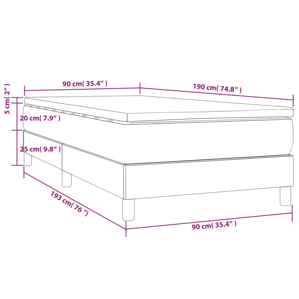 vidaXL Κρεβάτι Boxspring με Στρώμα Μαύρο 90x190 εκ. Βελούδινο