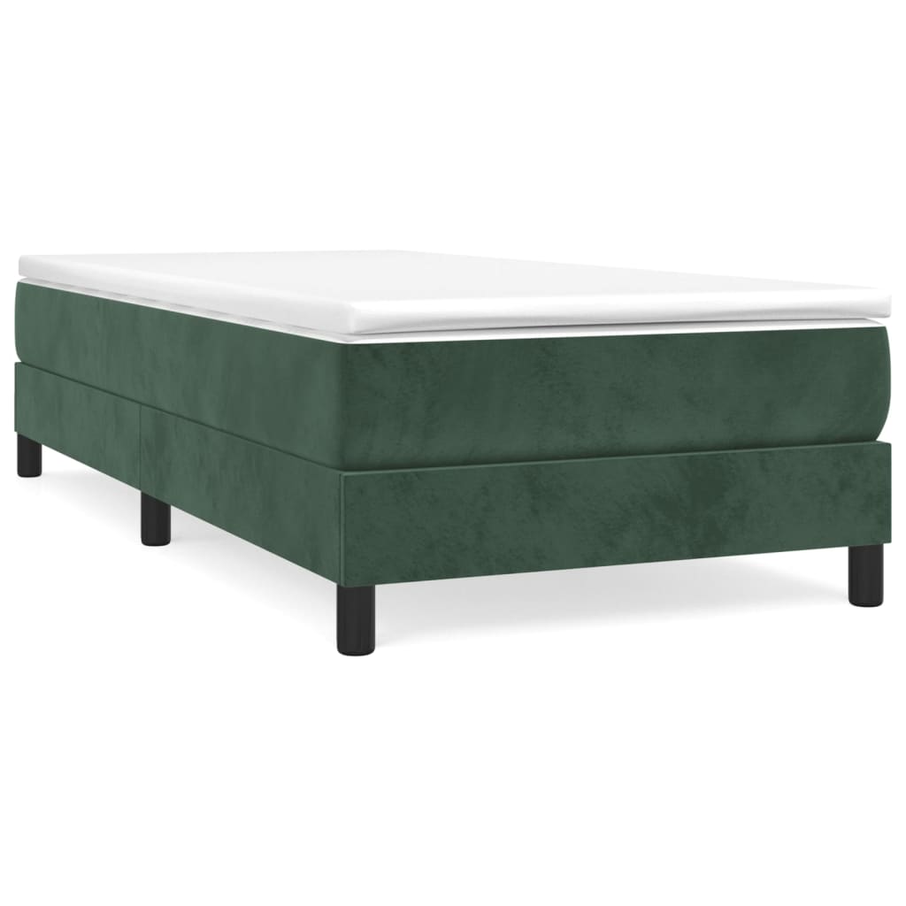 vidaXL Κρεβάτι Boxspring με Στρώμα Σκούρο Πράσινο 90x200 εκ. Βελούδινο