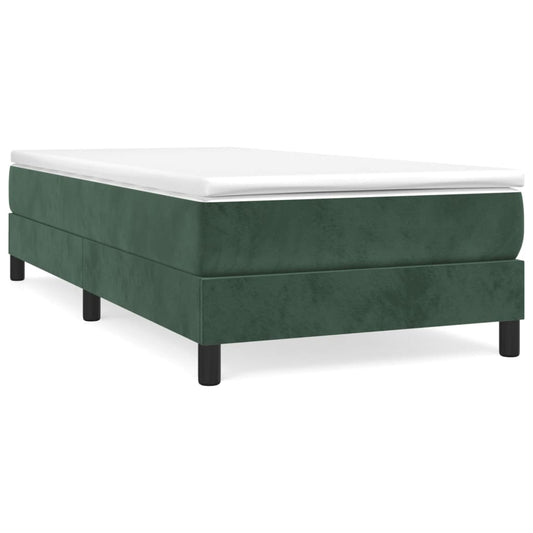 vidaXL Κρεβάτι Boxspring με Στρώμα Σκούρο Πράσινο 90x200 εκ. Βελούδινο
