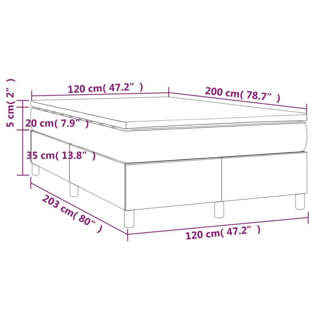 vidaXL Κρεβάτι Boxspring με Στρώμα Μαύρο 120x200 εκ. Υφασμάτινο