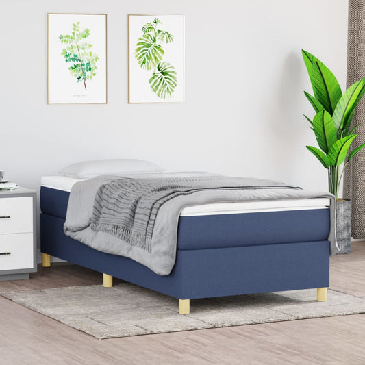 vidaXL Κρεβάτι Boxspring με Στρώμα Μπλε 90x190 εκ.Υφασμάτινο