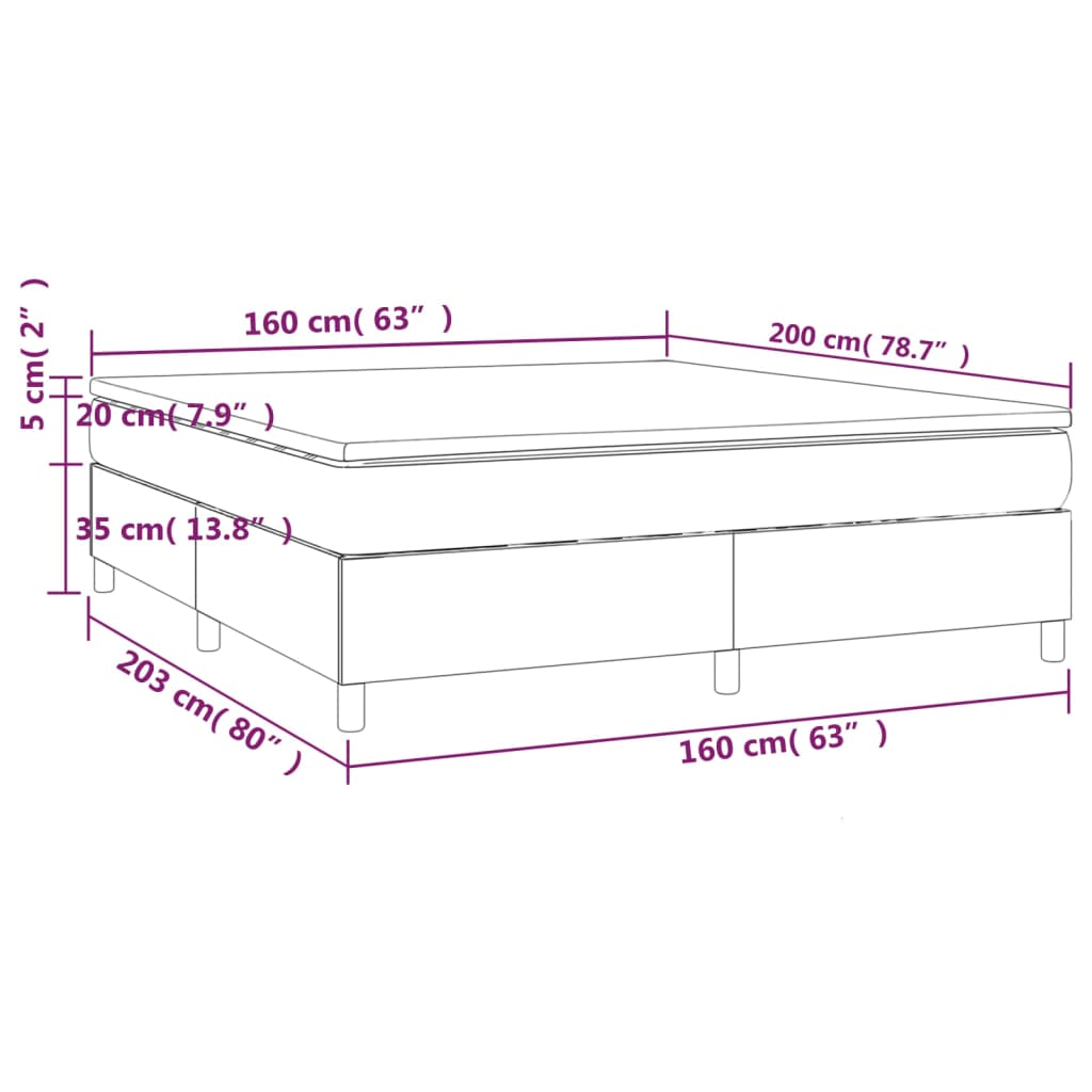 vidaXL Κρεβάτι Boxspring με Στρώμα Μαύρο 160x200 εκ. Υφασμάτινο