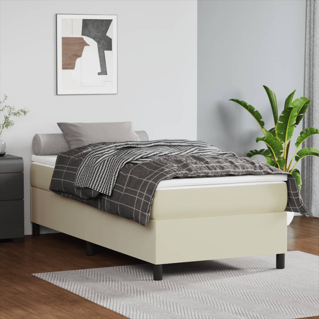 vidaXL Κρεβάτι Boxspring με Στρώμα Κρεμ 90x190 εκ. από Συνθετικό Δέρμα