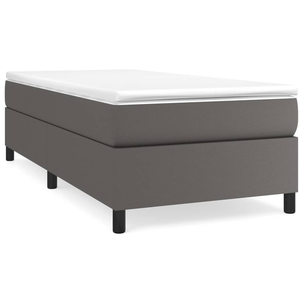 vidaXL Κρεβάτι Boxspring με Στρώμα Γκρι 90x200 εκ. από Συνθετικό Δέρμα