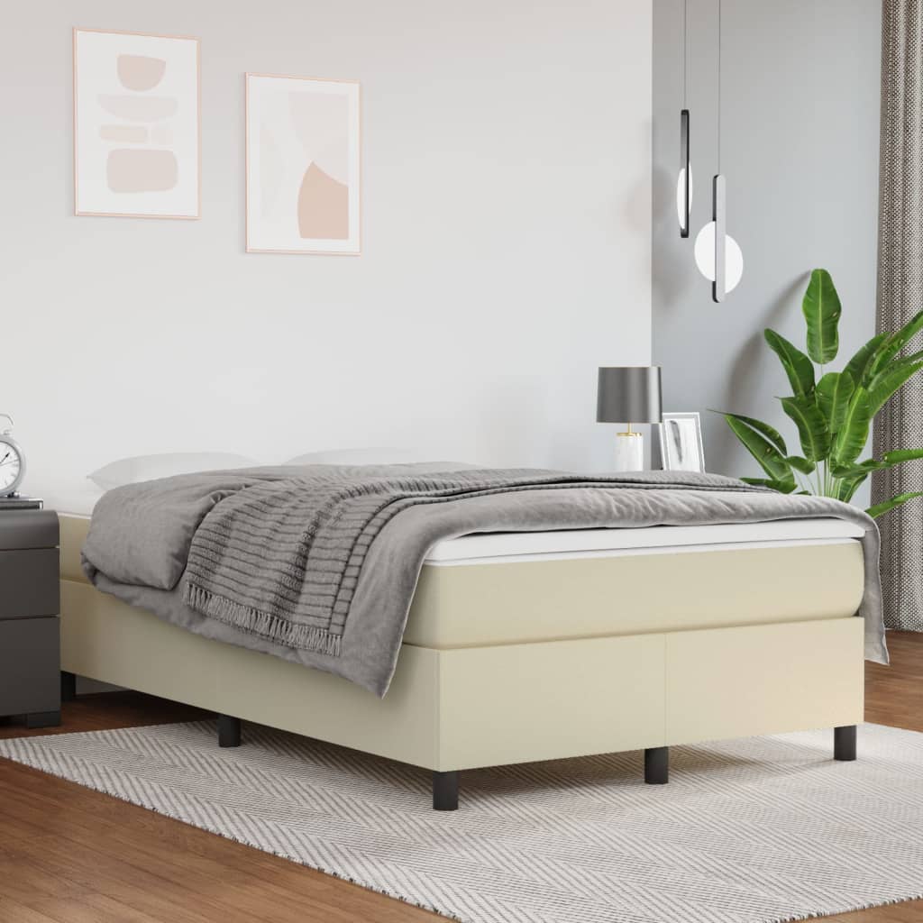 vidaXL Κρεβάτι Boxspring με Στρώμα Κρεμ 120x200εκ. από Συνθετικό Δέρμα