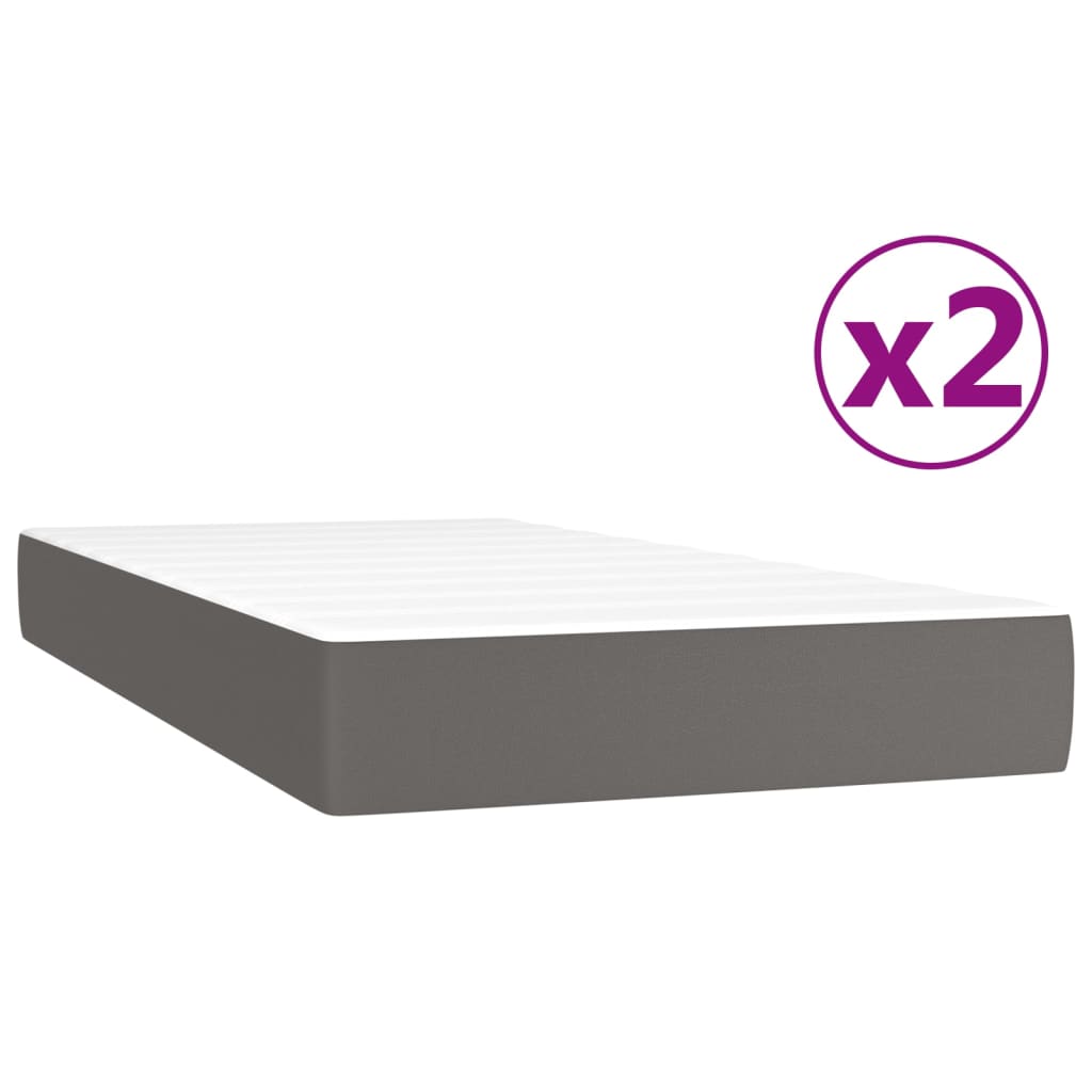 vidaXL Κρεβάτι Boxspring με Στρώμα Γκρι 200x200 εκ. Συνθετικό Δέρμα