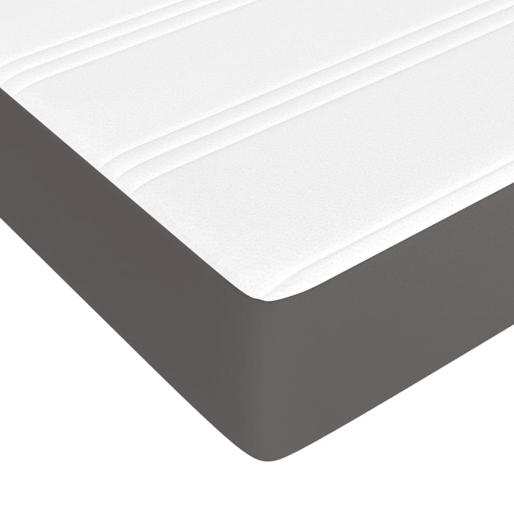 vidaXL Κρεβάτι Boxspring με Στρώμα Γκρι 200x200 εκ. Συνθετικό Δέρμα