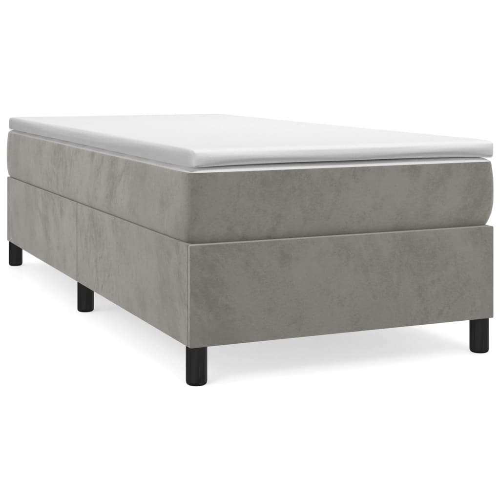 vidaXL Κρεβάτι Boxspring με Στρώμα Ανοιχτό Γκρι 90x190 εκ. Βελούδινο