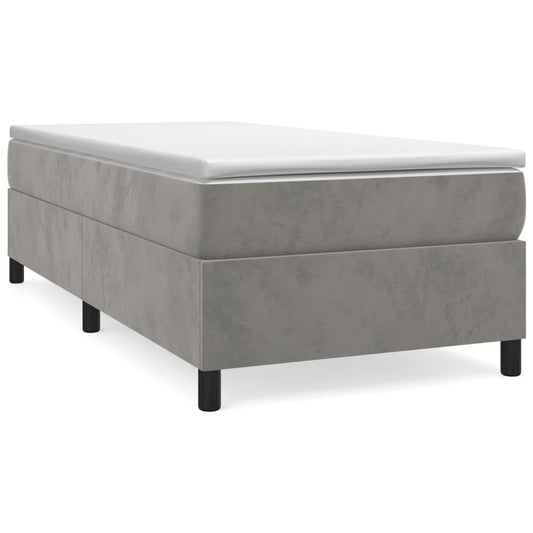 vidaXL Κρεβάτι Boxspring με Στρώμα Ανοιχτό Γκρι 90x190 εκ. Βελούδινο