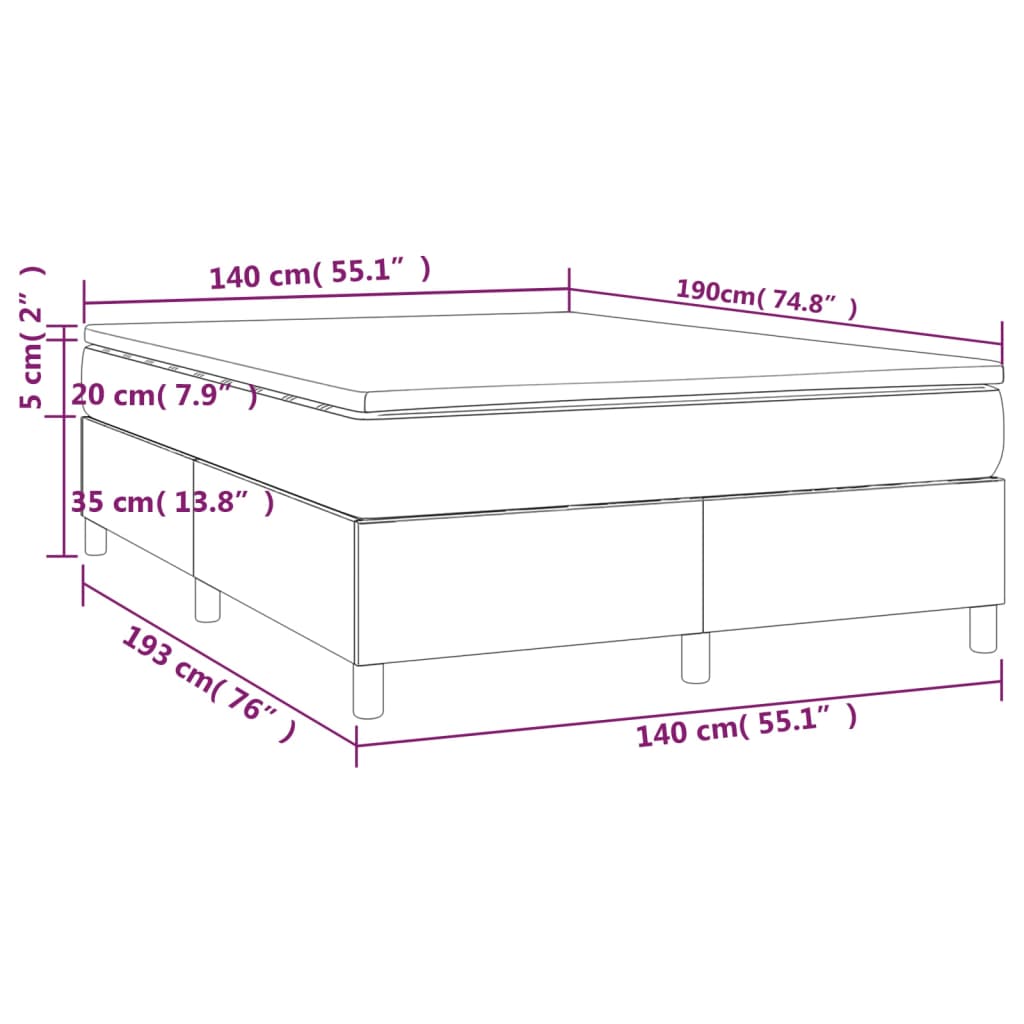 vidaXL Κρεβάτι Boxspring με Στρώμα Μαύρο 140x190 εκ. Βελούδινο