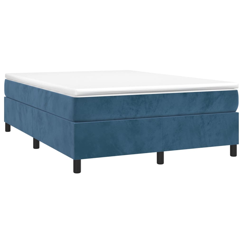 vidaXL Κρεβάτι Boxspring με Στρώμα Σκούρο Μπλε 140x190 εκ. Βελούδινο