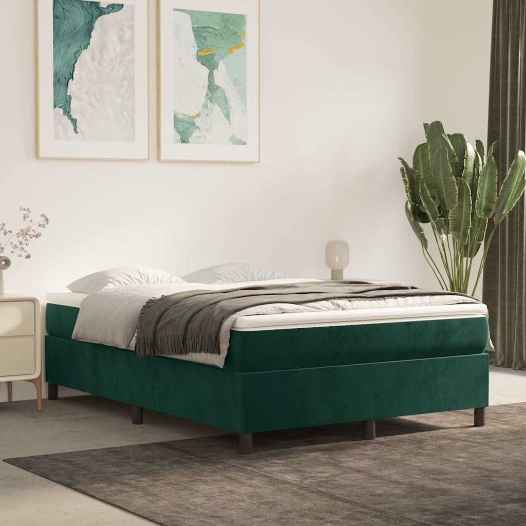 vidaXL Κρεβάτι Boxspring με Στρώμα Σκούρο Πράσινο 140x200εκ. Βελούδινο