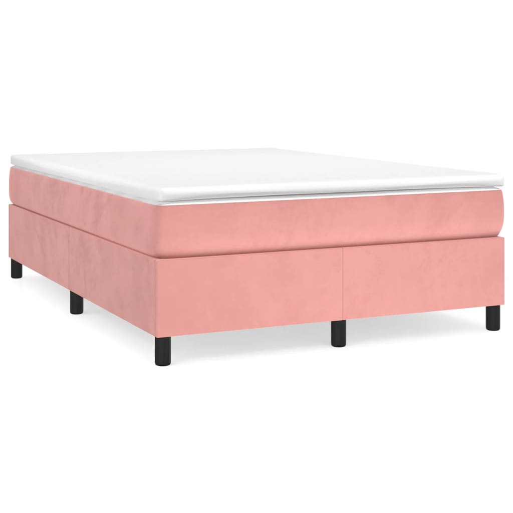vidaXL Κρεβάτι Boxspring με Στρώμα Ροζ 140x200 εκ. Βελούδινο