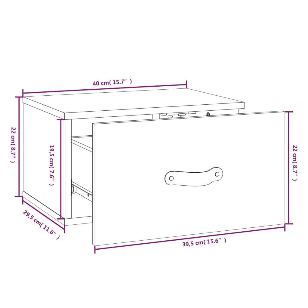vidaXL Κομοδίνο Επιτοίχιο Λευκό 40 x 29,5 x 22 εκ.