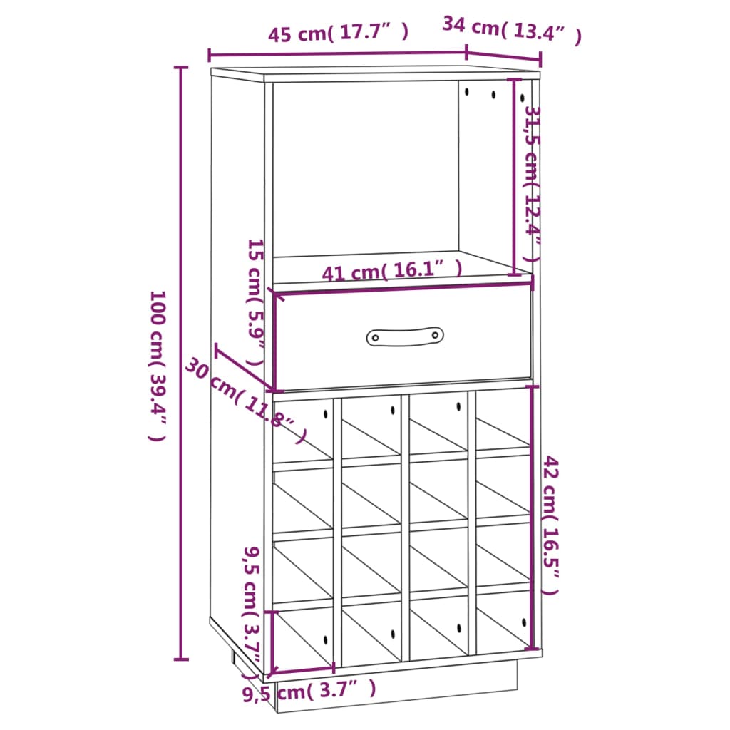 vidaXL Κάβα Κρασιών 45 x 34 x 100 εκ. από Μασίφ Ξύλο Πεύκου
