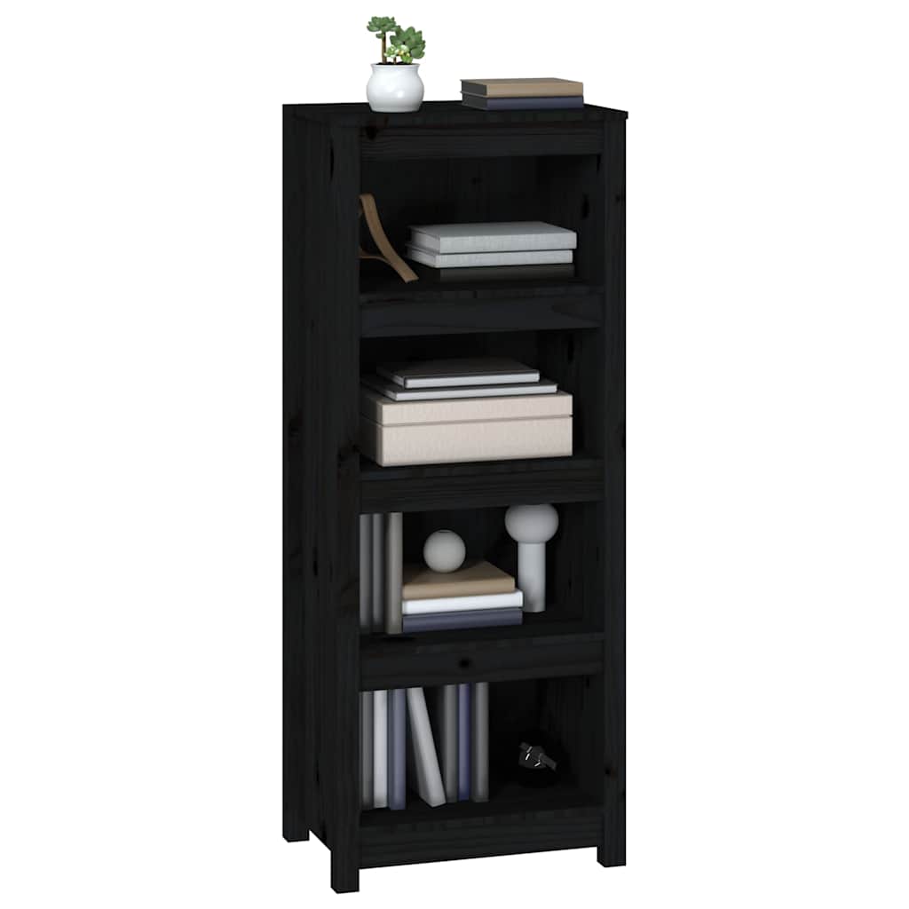 vidaXL Βιβλιοθήκη Μαύρη 50x35x125,5 εκ. από Μασίφ Ξύλο Πεύκου