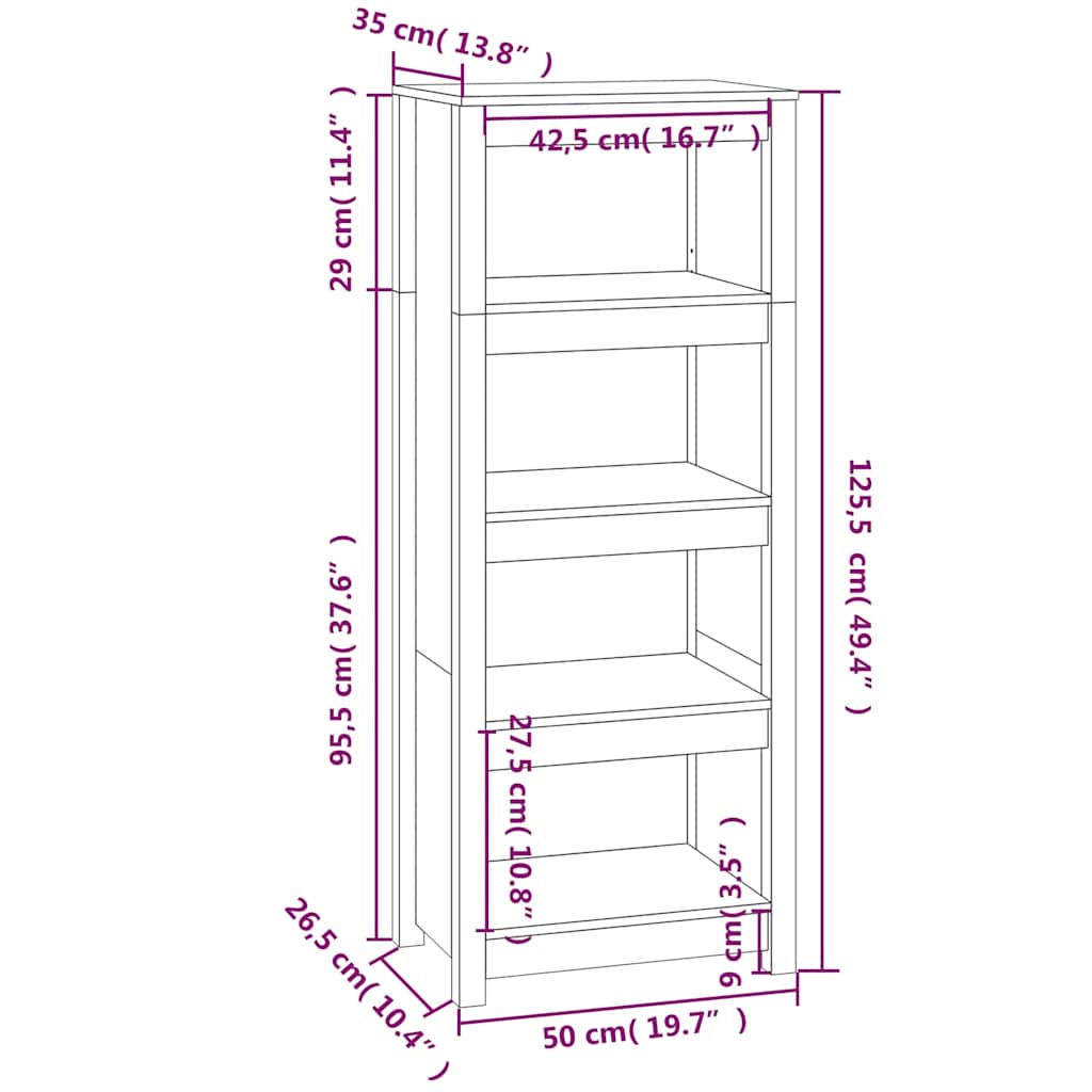 vidaXL Βιβλιοθήκη Μαύρη 50x35x125,5 εκ. από Μασίφ Ξύλο Πεύκου