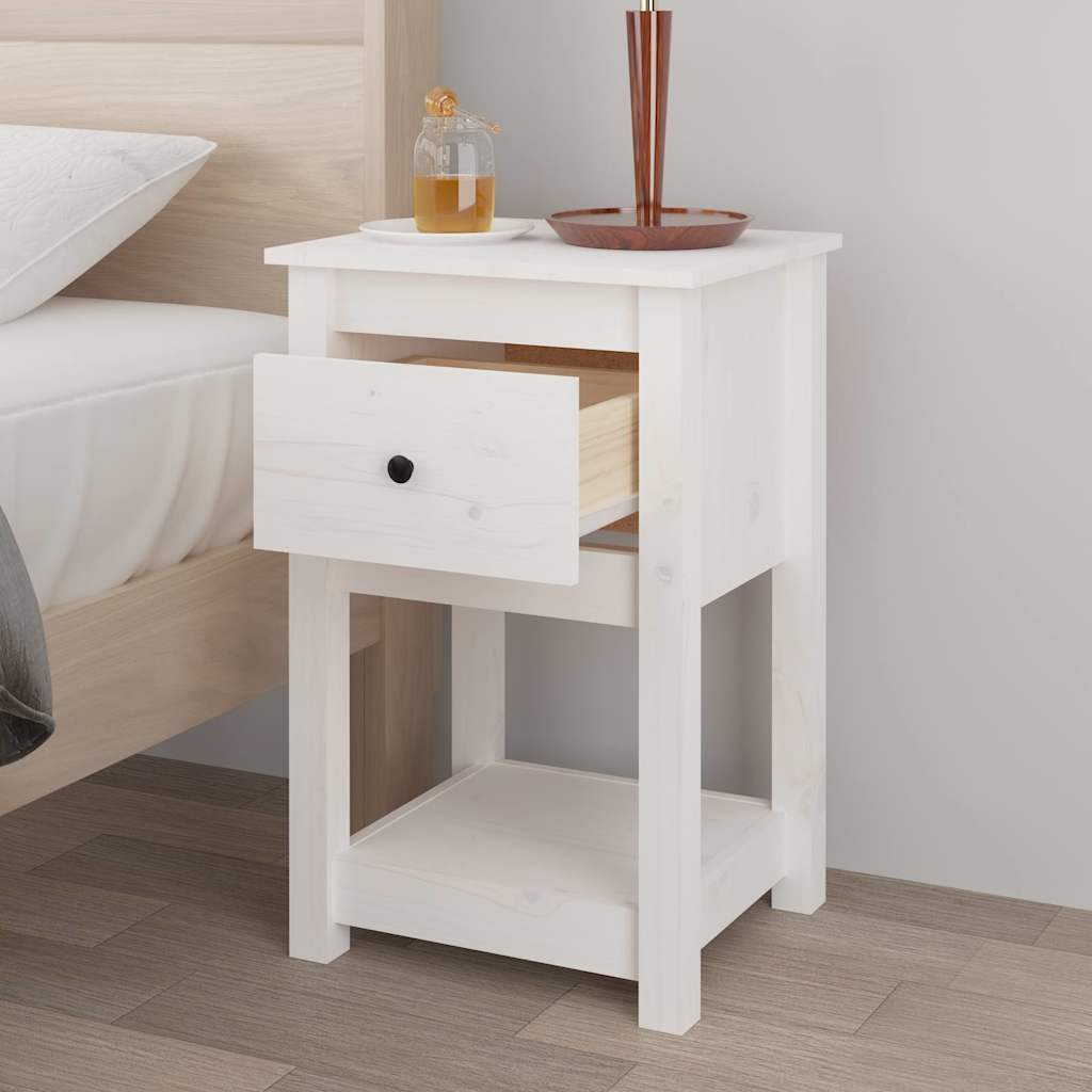 vidaXL Κομοδίνα 2 τεμ. Λευκό 40 x 35 x 61,5 εκ. από Μασίφ Ξύλο Πεύκου