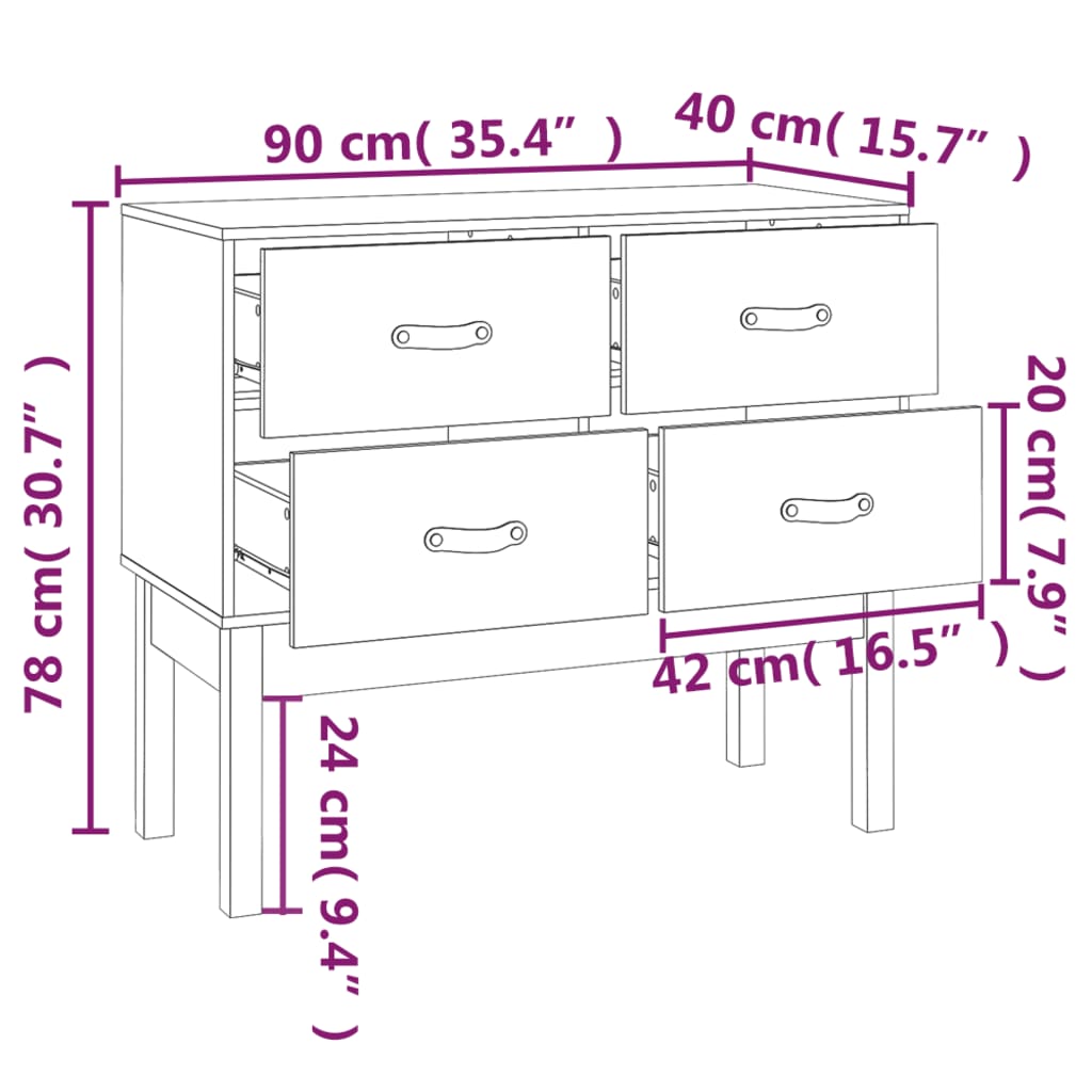 vidaXL Ντουλάπι Κονσόλα Λευκό 90 x 40 x 78 εκ. από Μασίφ Ξύλο Πεύκου