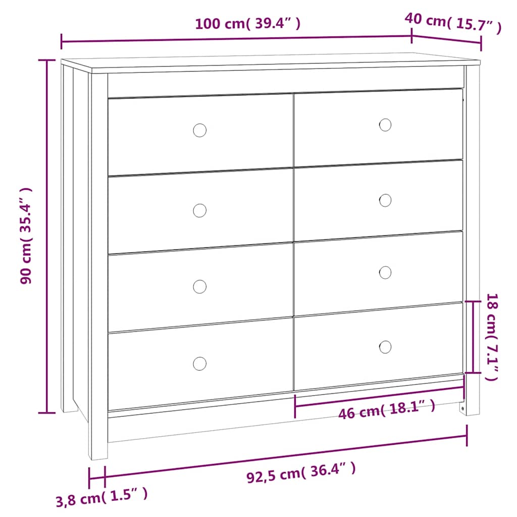 vidaXL Βοηθητικό Ντουλάπι Γκρι 100x40x90 εκ. από Μασίφ Ξύλο Πεύκου