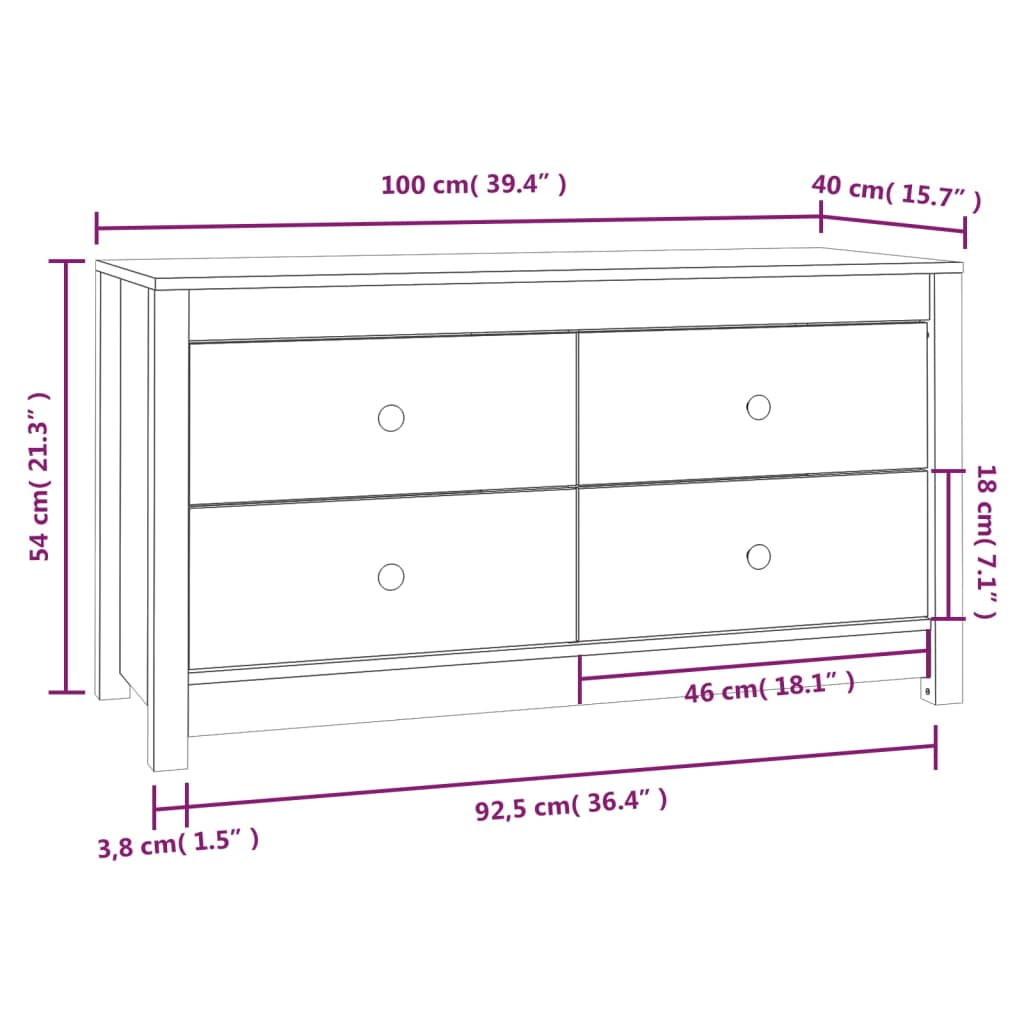 vidaXL Βοηθητικό Ντουλάπι Καφέ Μελί 100x40x54 εκ.από Μασίφ Ξύλο Πεύκου