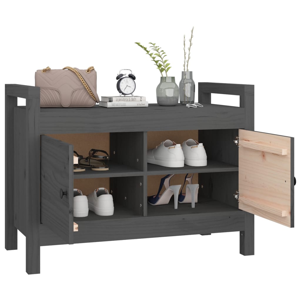 vidaXL Παγκάκι Χολ Γκρι 80 x 40 x 60 εκ. από Μασίφ Ξύλο Πεύκου