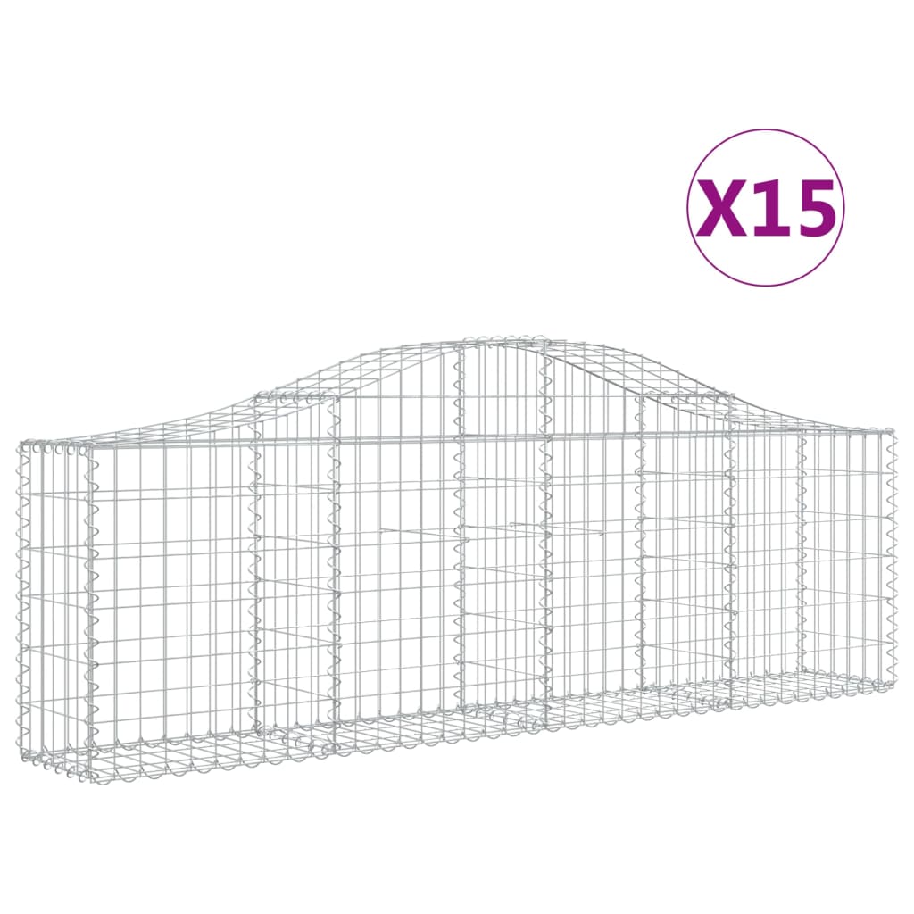 vidaXL Συρματοκιβώτια Τοξωτά 15 τεμ. 200x30x60/80 εκ. Γαλβαν. Ατσάλι
